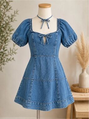 H&M Denim Puff Sleeve Mini Dress